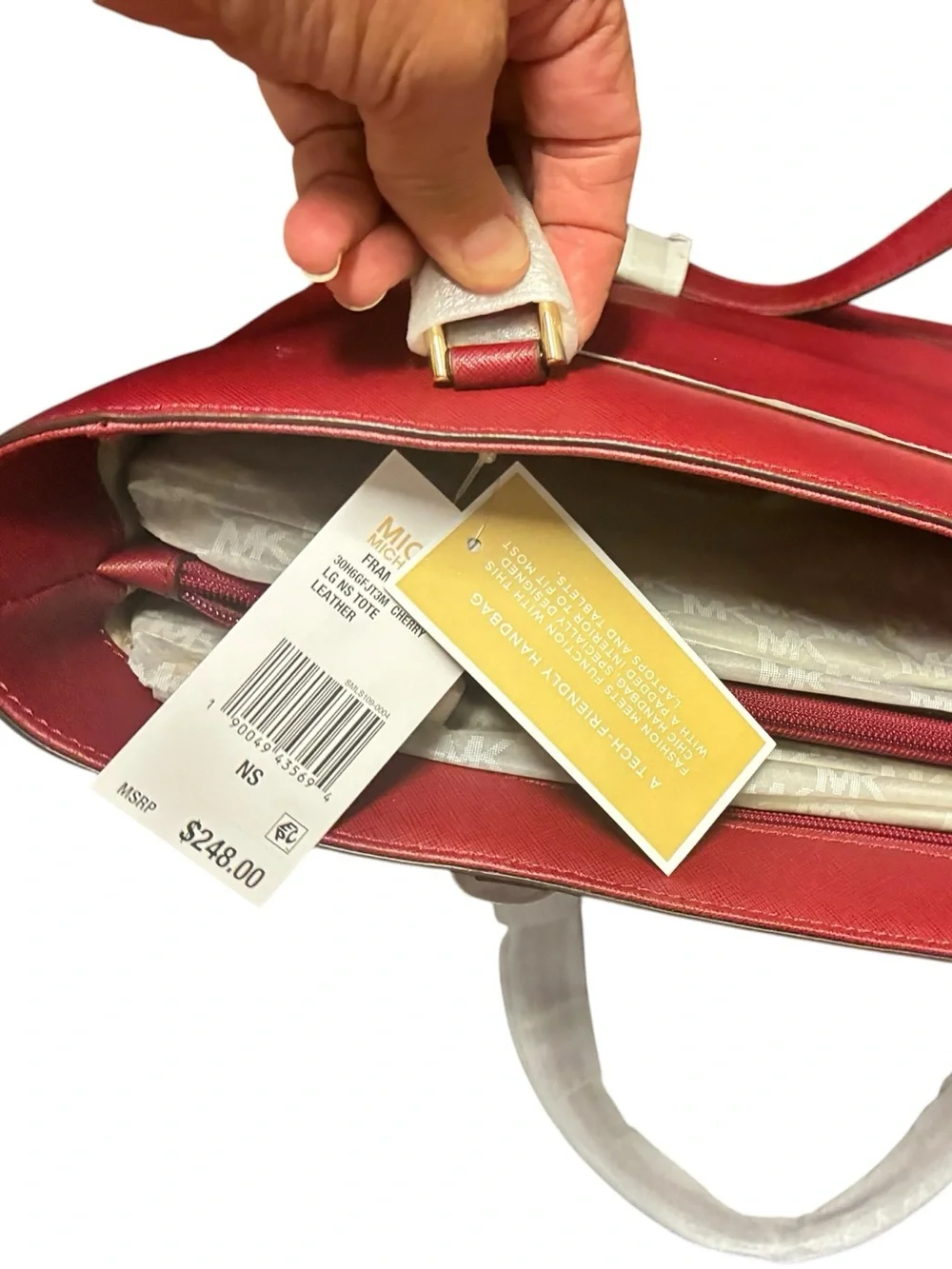 NEW Michael Kors Charlotte Large NS Tote Leather‎ Structured Cherry Red NWT